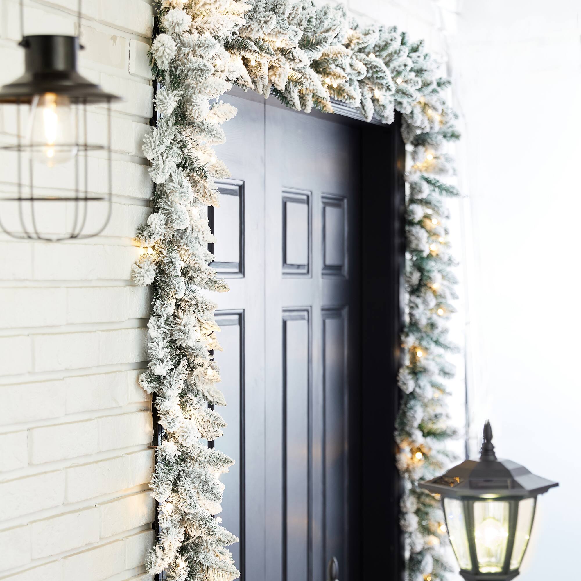 Glitzhome® 9ft. Pre-Lit Flocked Christmas Garland Set with Timer, 3 Functions